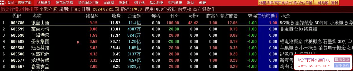 通达信PX30竞价排序指标,包含3个竞价选股（评分100、转强、主动筛选）源码分享,附图_展示图_04