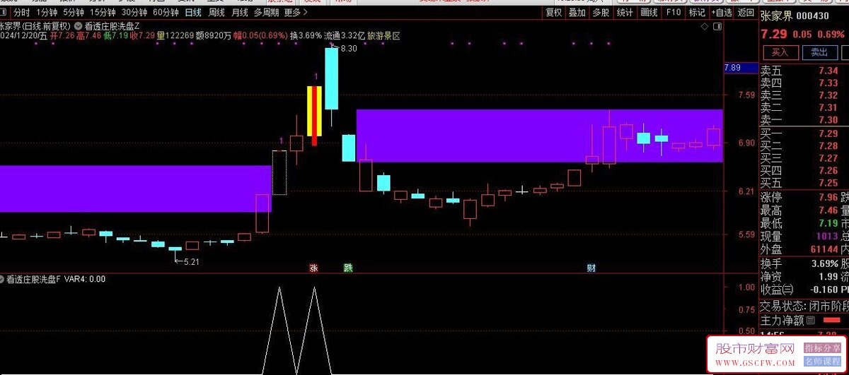 通达信【看透庄股洗盘策略】主副图+选股,跌停板战法,指标源码_展示图_04