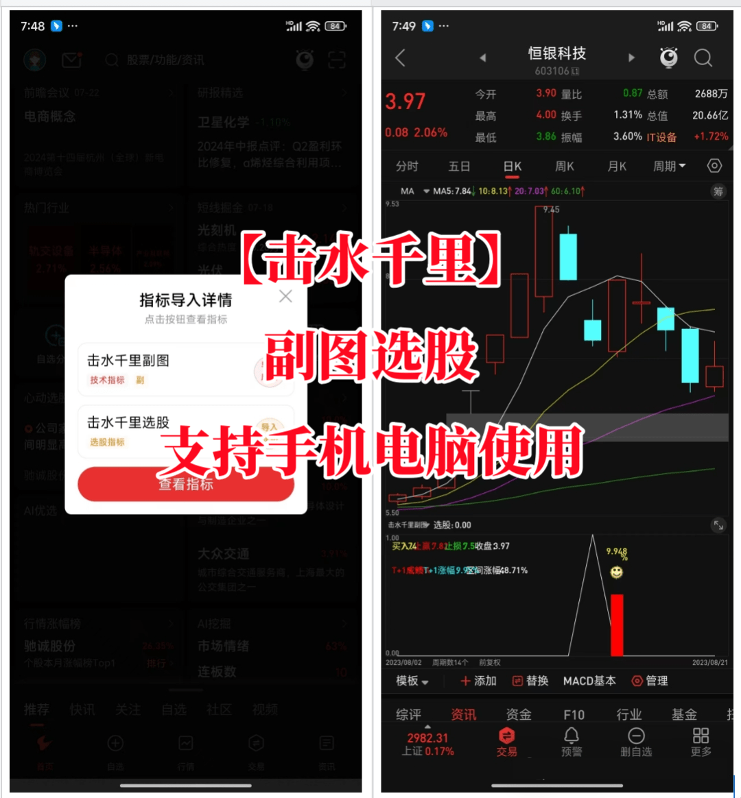 通达信击水千里,附图选股指标适用于尾盘思路统计近一年胜率85%手机电脑通达信通用无未来函数_展示图_01