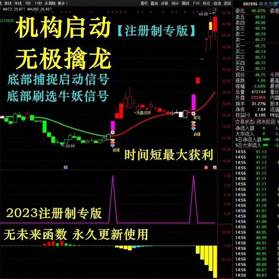 通达信无极擒龙手主图附图选股指标主抓低位翻倍2023注册制专用某多多热门指标手机电脑通达信通用_展示图_04