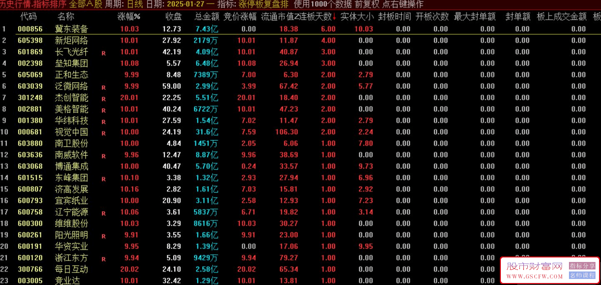 通达信【涨停板复盘排序】预先知道热点,副图排序_展示图_01