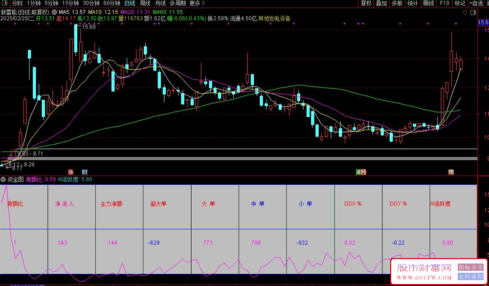 资金图——集多项当日实操资金一目了然的资金图指标,副图源码_展示图_02