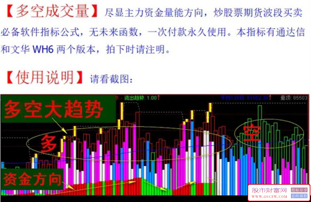 通达信【多空成交量】尽显主力资金量能方向,炒股票期货波段买卖必备副图指标_展示图_01
