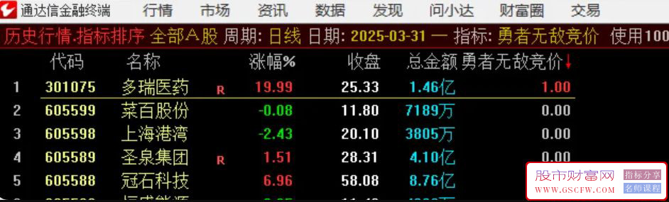 通达信【勇者无敌】早盘竞价排序指标_展示图_04
