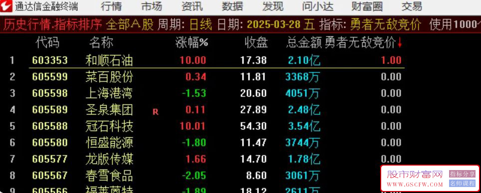 通达信【勇者无敌】早盘竞价排序指标_展示图_05