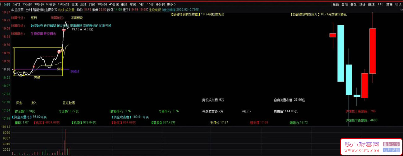 通达信〖神龙溪智能分时〗主图指标,叠加6日K线日内T+0参考_展示图_02