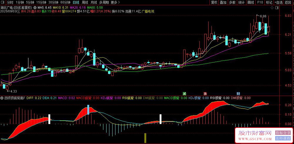 通达信〖四项顶底背离〗副图指标,MACD/KDJ/RSI/DMI同图_展示图_01