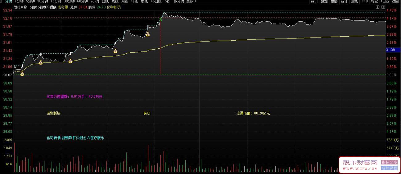 通达信〖分时BS顶底〗分时主图指标,主图BS买卖点及自动画线_展示图_02