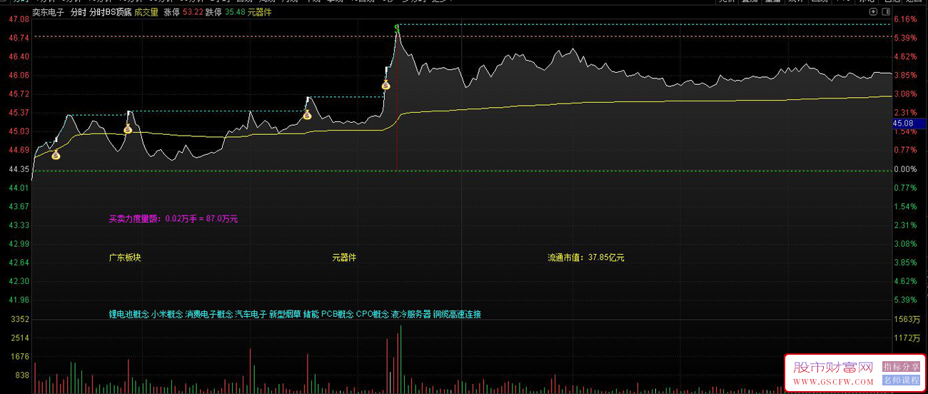 通达信〖分时BS顶底〗分时主图指标,主图BS买卖点及自动画线_展示图_03