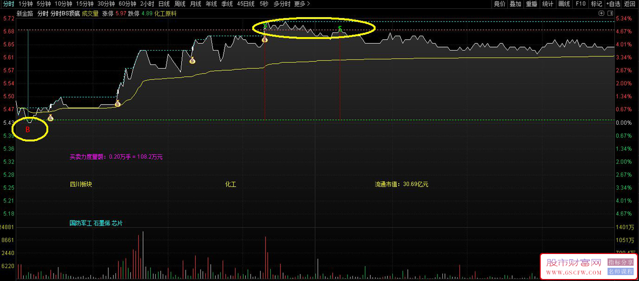 通达信〖分时BS顶底〗分时主图指标,主图BS买卖点及自动画线_展示图_05