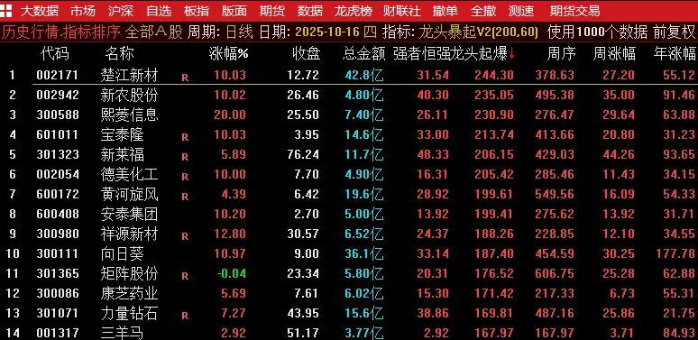 通达信【龙头暴起V2】龙头竞价排序,精准捕捉疯牛妖股,解除加密限制_展示图_03 ... ...