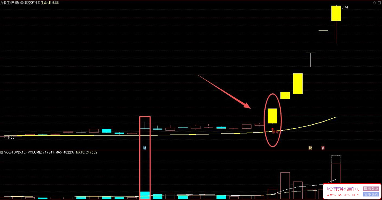 跳空不回补,后市涨无穷,核心逻辑“倍量跳空后缺口不补”,主图+选股,指标源码_展示图_01