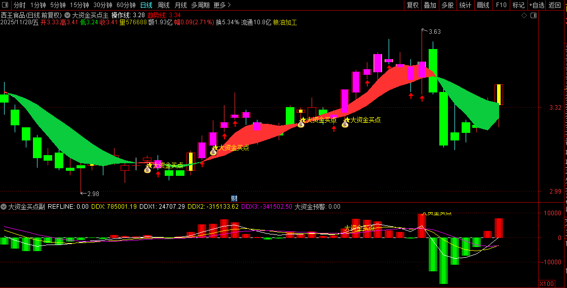 通达信〖大资金买点〗大资金流向监测与买入时机捕捉,主副图+选股_展示图_02