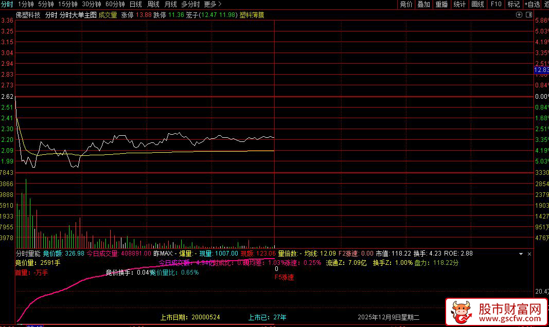 通达信〖分时量能〗通过竞价量、成交量和涨速等数据进行股票分析,分时副图_展示图_01