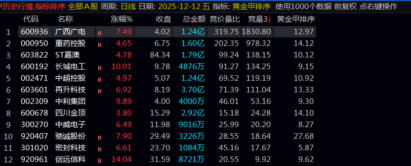 通达信【黄金甲排序】集合竞价阶段的强势股筛选,副图排序源码_展示图_01