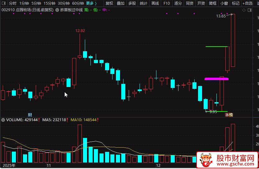 通达信〖首板过中线〗绘制短周期内的最高价、最低价及其中轴线_展示图_07