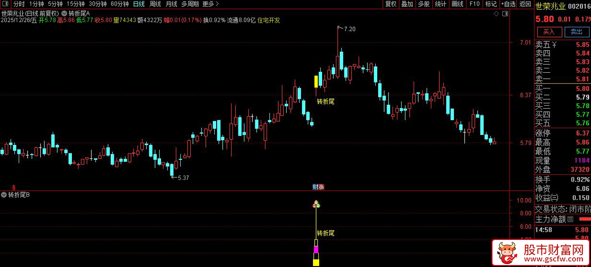 通达信〖2026转折尾〗捕捉股价在经历强势上涨后回调结束、再次启动的短线转折点_展示图_05
