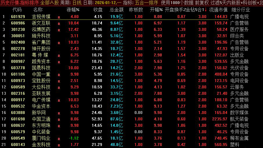 通达信【5合1竞价共振】组合共振强中选强竞价排序指标_展示图_02