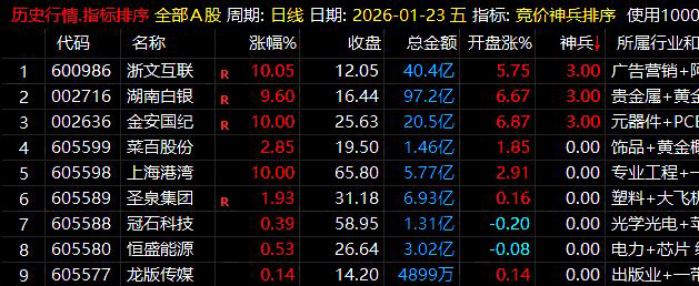 通达信【竞价神兵】集合竞价排序和选股指标_展示图_01